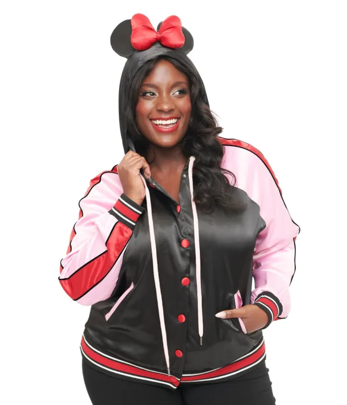 Disney Mickey & Friends Collection by Unique Vintage Plus Size Minnie Mouse Hooded Satin Bomber Jacket sold by Unique Vintage