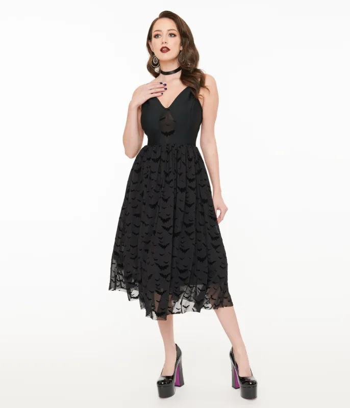 Witchwood Bags Black Velvet Bat Fit & Flare Dress sold by Unique Vintage