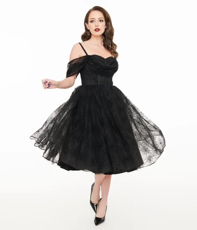 Witchwood Bags Black Spiderweb Octavia Party Dress sold by Unique Vintage