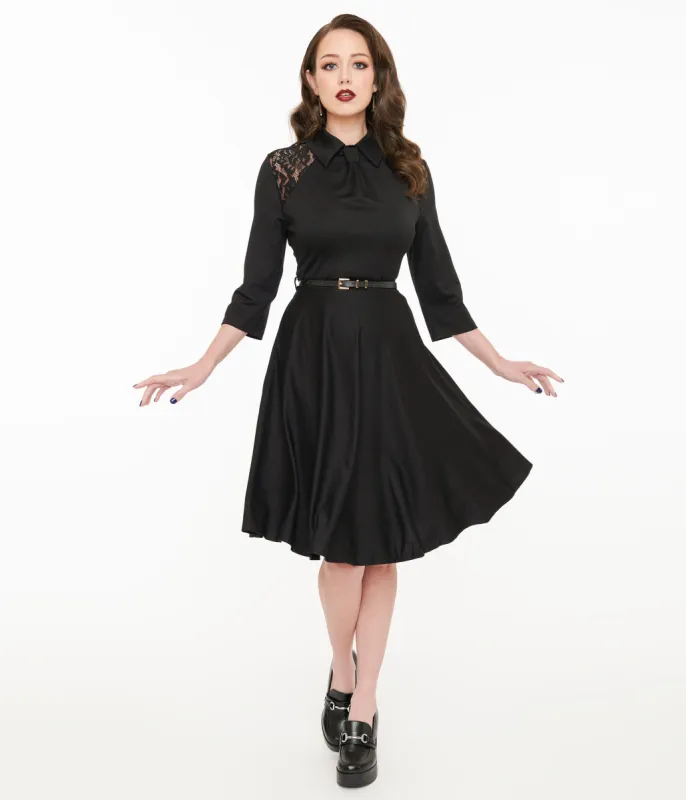 Witchwood Bags Black Lace Shelley Fit & Flare Dress sold by Unique Vintage