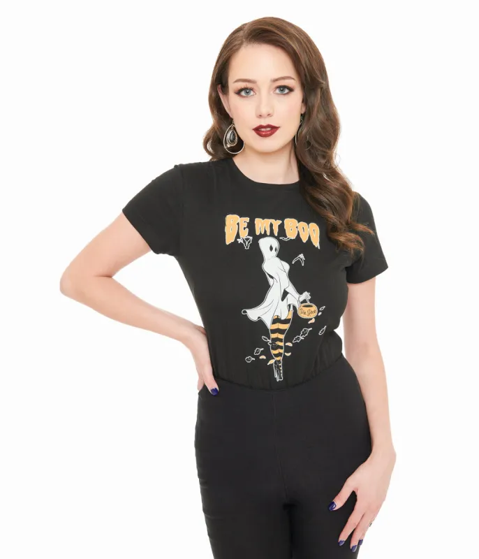 PinRock Shop 1950s Black & Orange Be My Boo Graphic Tee sold by Unique Vintage