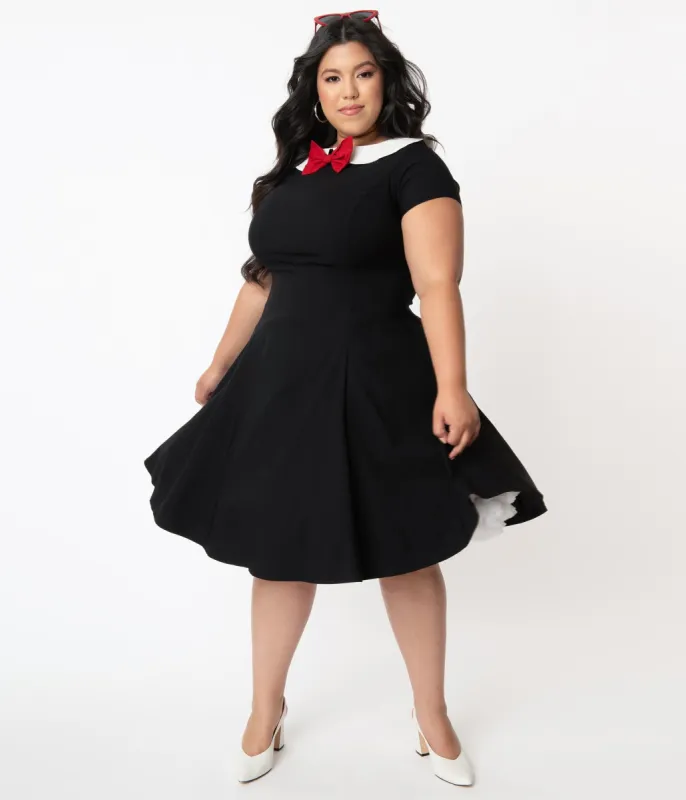 Unique Vintage Plus Size Black & Red Bow Eloise Swing Dress sold by Unique Vintage