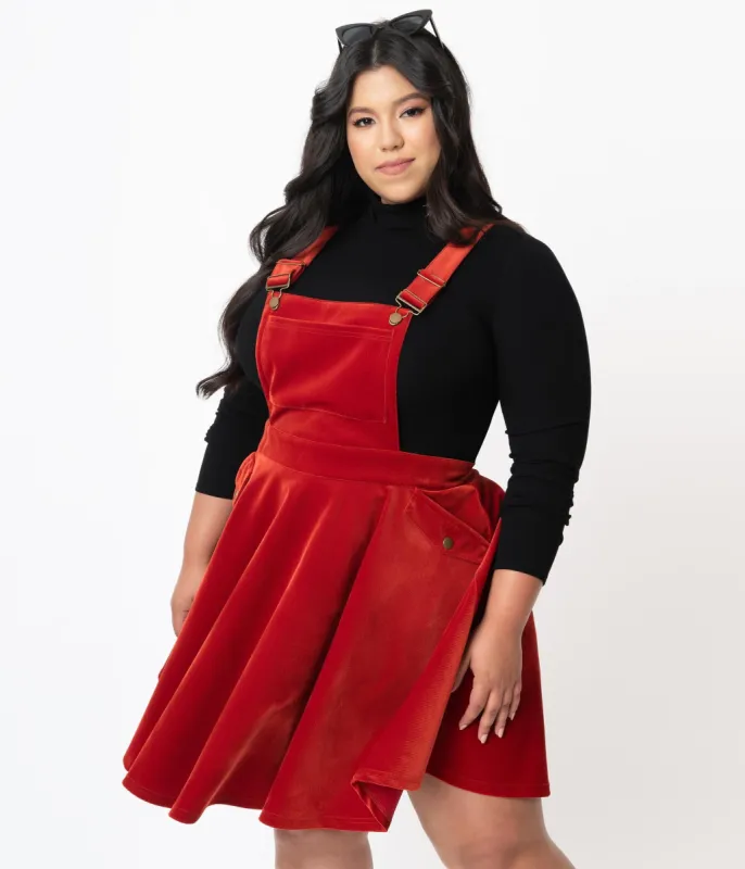 Unique Vintage Plus Size 1960s Burnt Orange Corduroy Brionne Pinafore Skirt sold by Unique Vintage