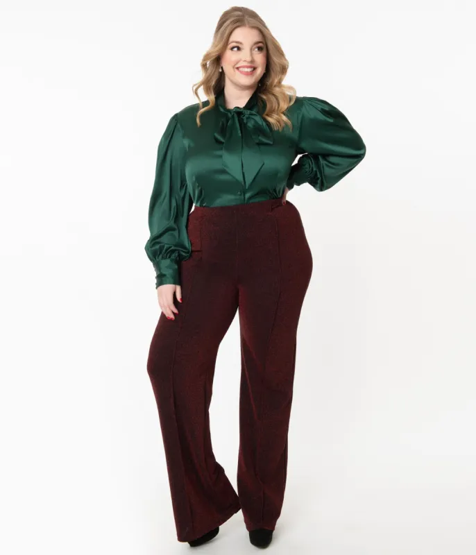 Plus Size Burgundy Sparkle Wide Leg Pants sold by Unique Vintage
