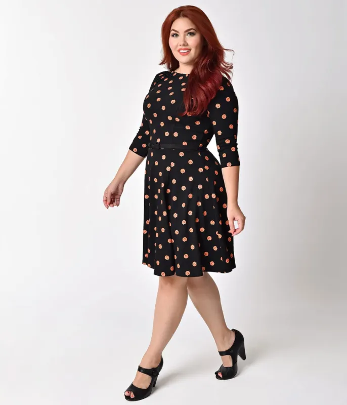 Unique Vintage Plus Size Black & Orange Pumpkin Patch Stephanie Flare Dress sold by Unique Vintage