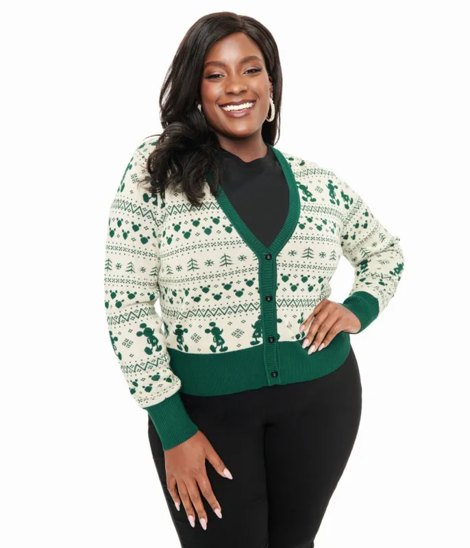 Disney Holiday Collection by Unique Vintage Plus Size Green Mickey Fair Isle Jacquard Sweater Cardigan sold by Unique Vintage