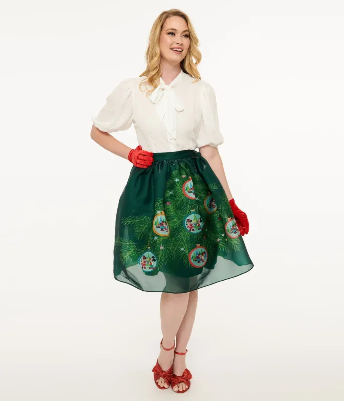 Disney Holiday Collection by Unique Vintage Light Up Green Mickey & Minnie Christmas Tree Ballerina Skirt sold by Unique Vintage