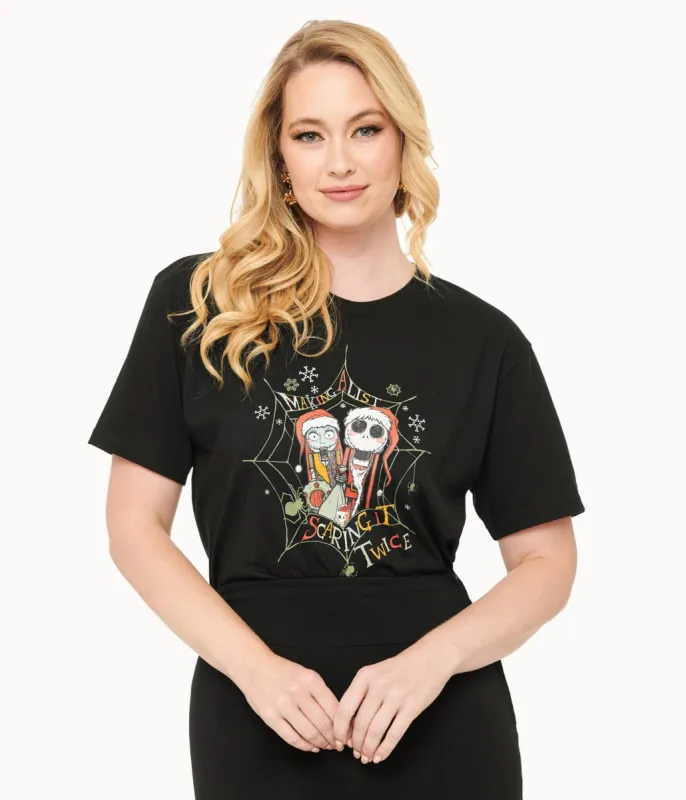 Tim Burton's The Nightmare Before Christmas by Unique Vintage Black Jack & Sally Making A List Unisex Graphic Tee sold by Unique Vintage