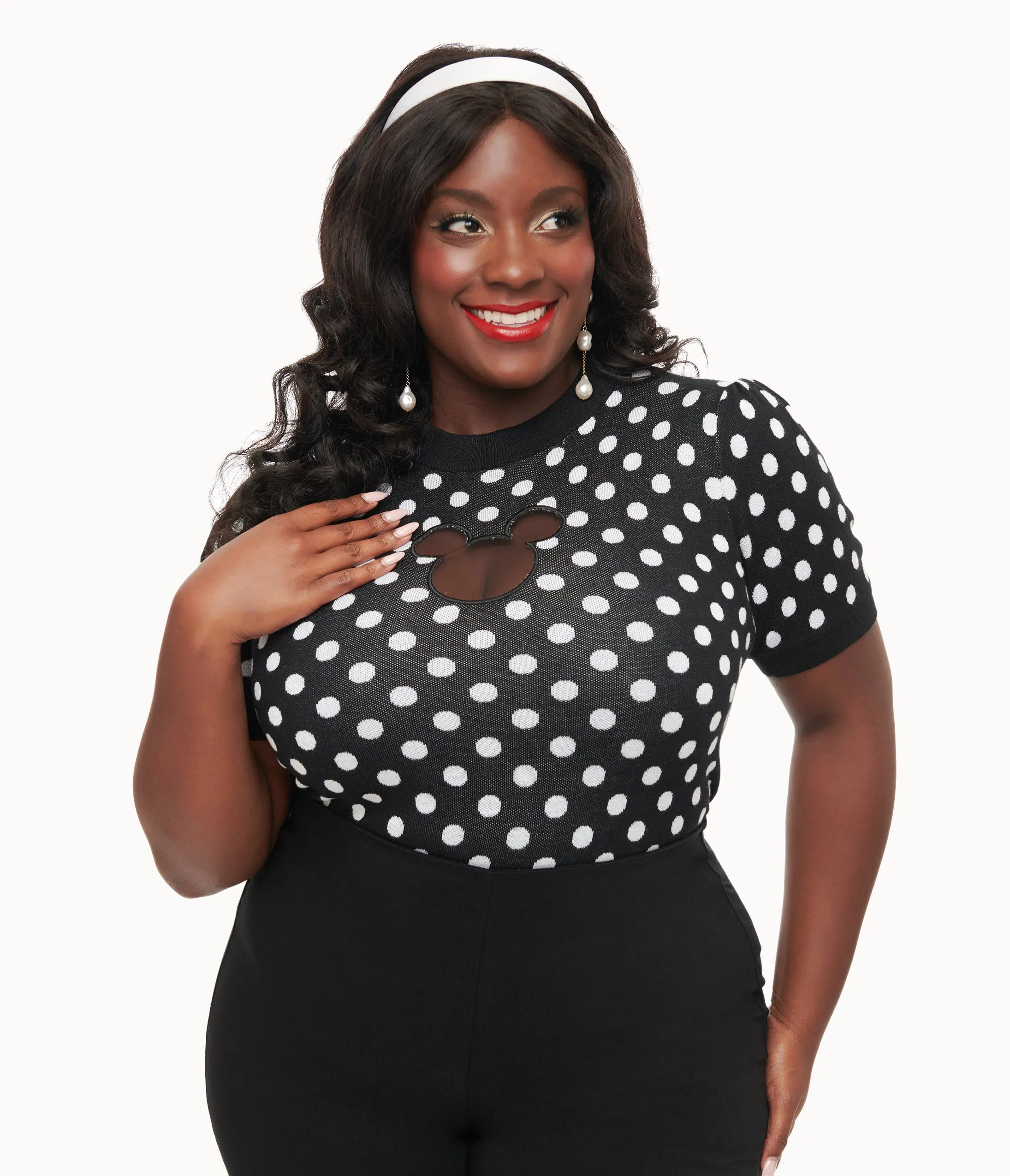 Disney Mickey & Friends Collection by Unique Vintage Plus Size Black & White Polka Dot Mickey Mouse Cutout Sweater sold by Unique Vintage