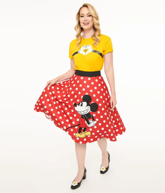 Disney Mickey & Friends Collection by Unique Vintage Red & White Polka Dot Mickey Mouse Vivien Swing Skirt sold by Unique Vintage