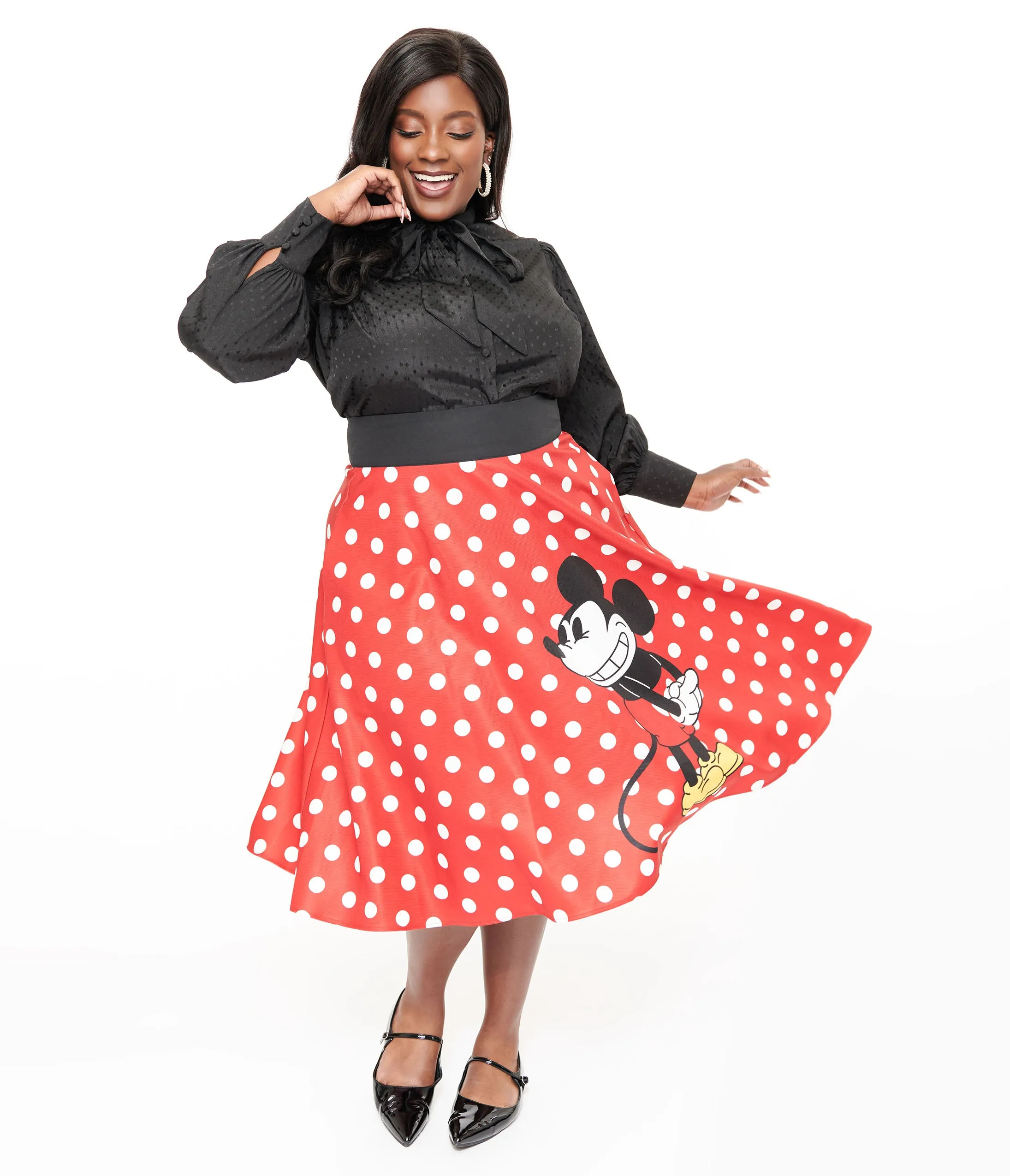 Disney Mickey & Friends Collection by Unique Vintage Plus Size Red & White Polka Dot Mickey Mouse Vivien Swing Skirt sold by Unique Vintage