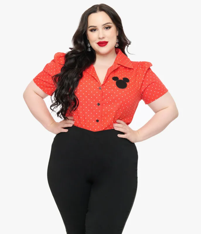 Disney Mickey & Friends Collection by Unique Vintage Plus Size Red Pin Dot Mickey Mouse Silhouette Cotton Blouse sold by Unique Vintage