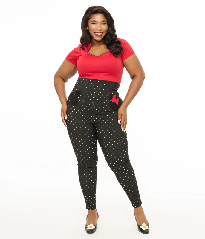 Disney Mickey & Friends Collection by Unique Vintage Plus Size Black & White Pin Dot Mickey & Minnie Mouse Pocket Rizzo Cigarette Pants sold by Unique Vintage