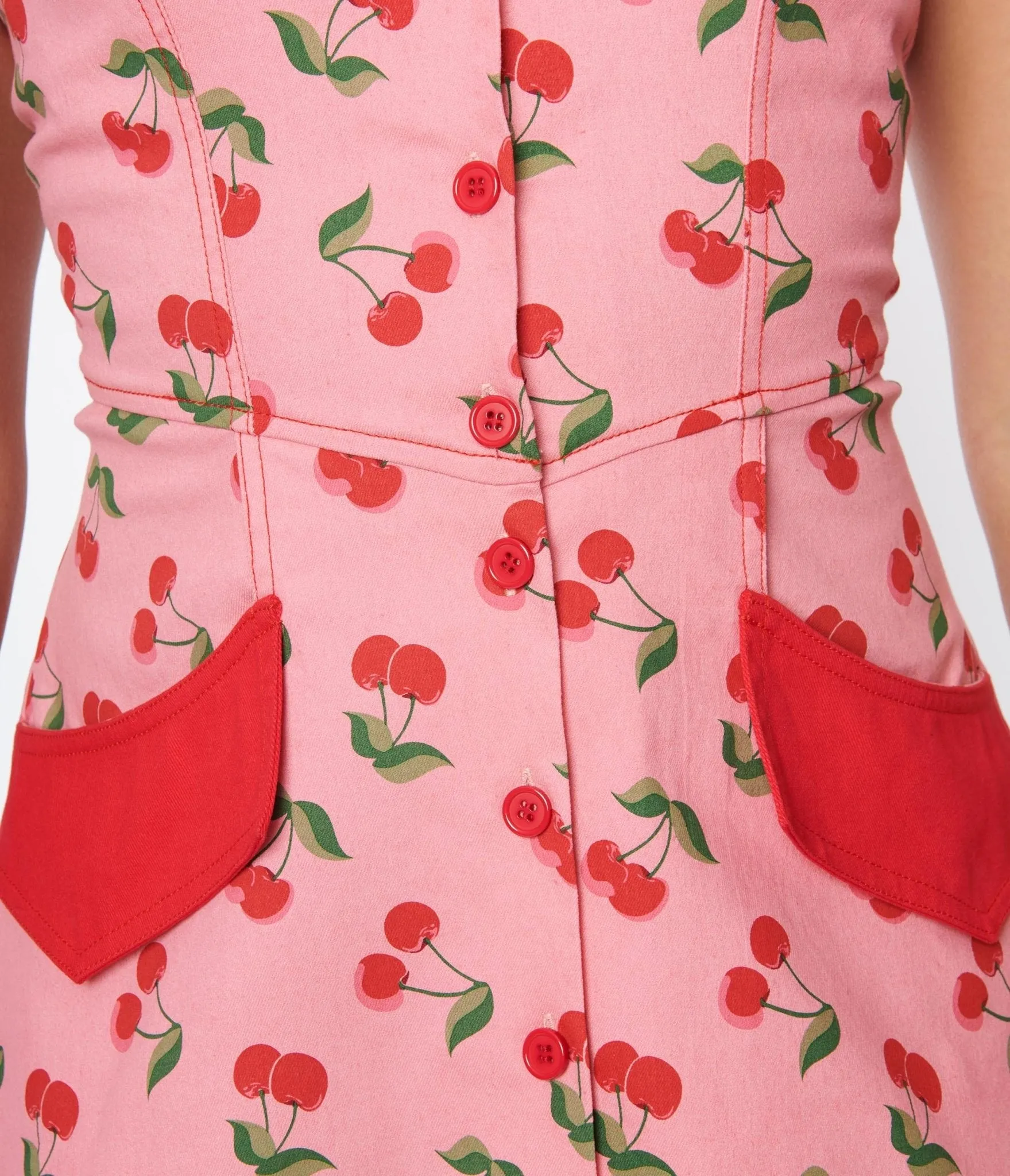 Unique Vintage 1970s Pink Denim & Cherry Fit & Flare Dress sold by Unique Vintage product image thumbnail 2