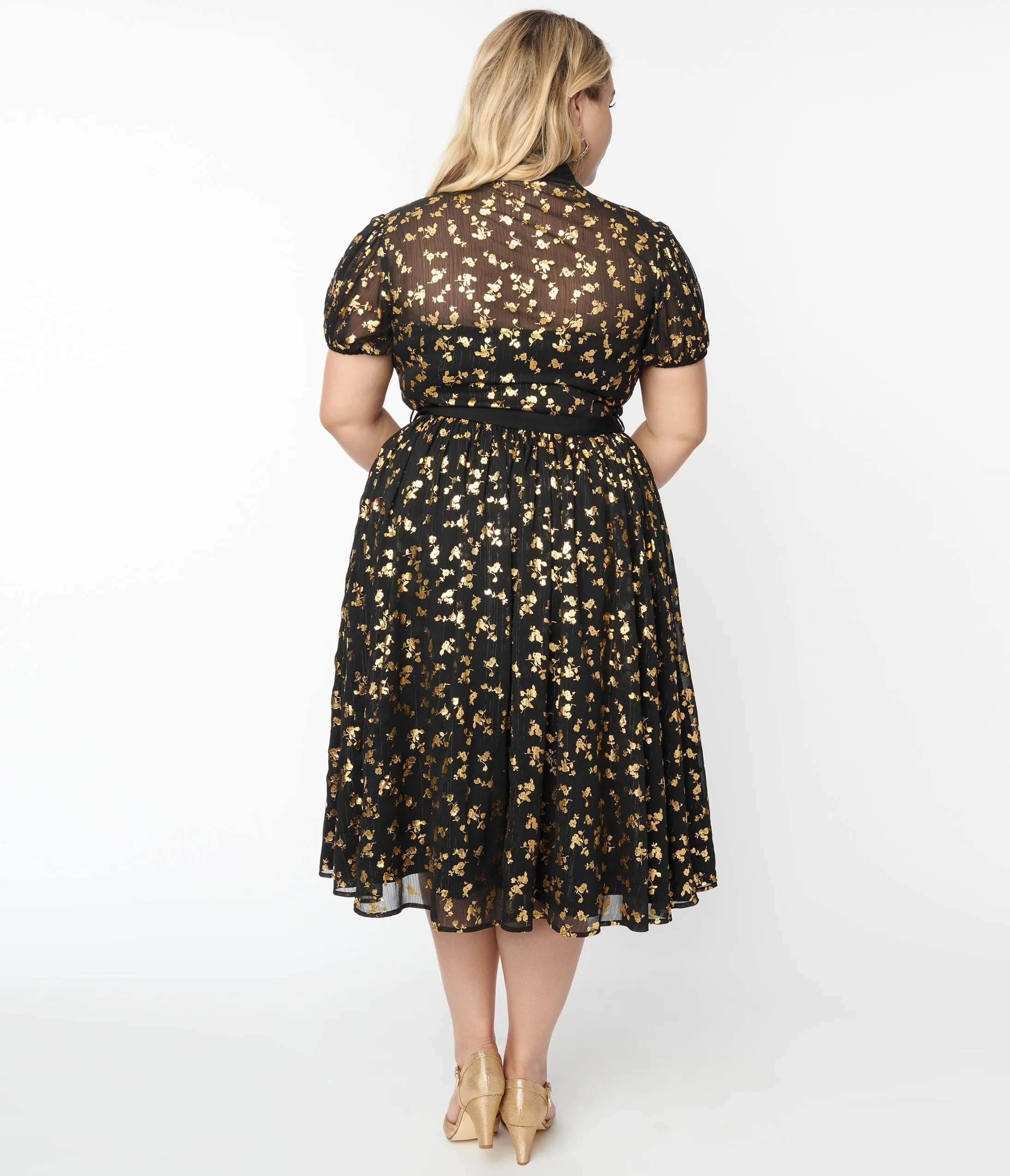 Unique Vintage Plus Size Black & Gold Foil Floral Hollie Swing Dress sold by Unique Vintage product image thumbnail 3