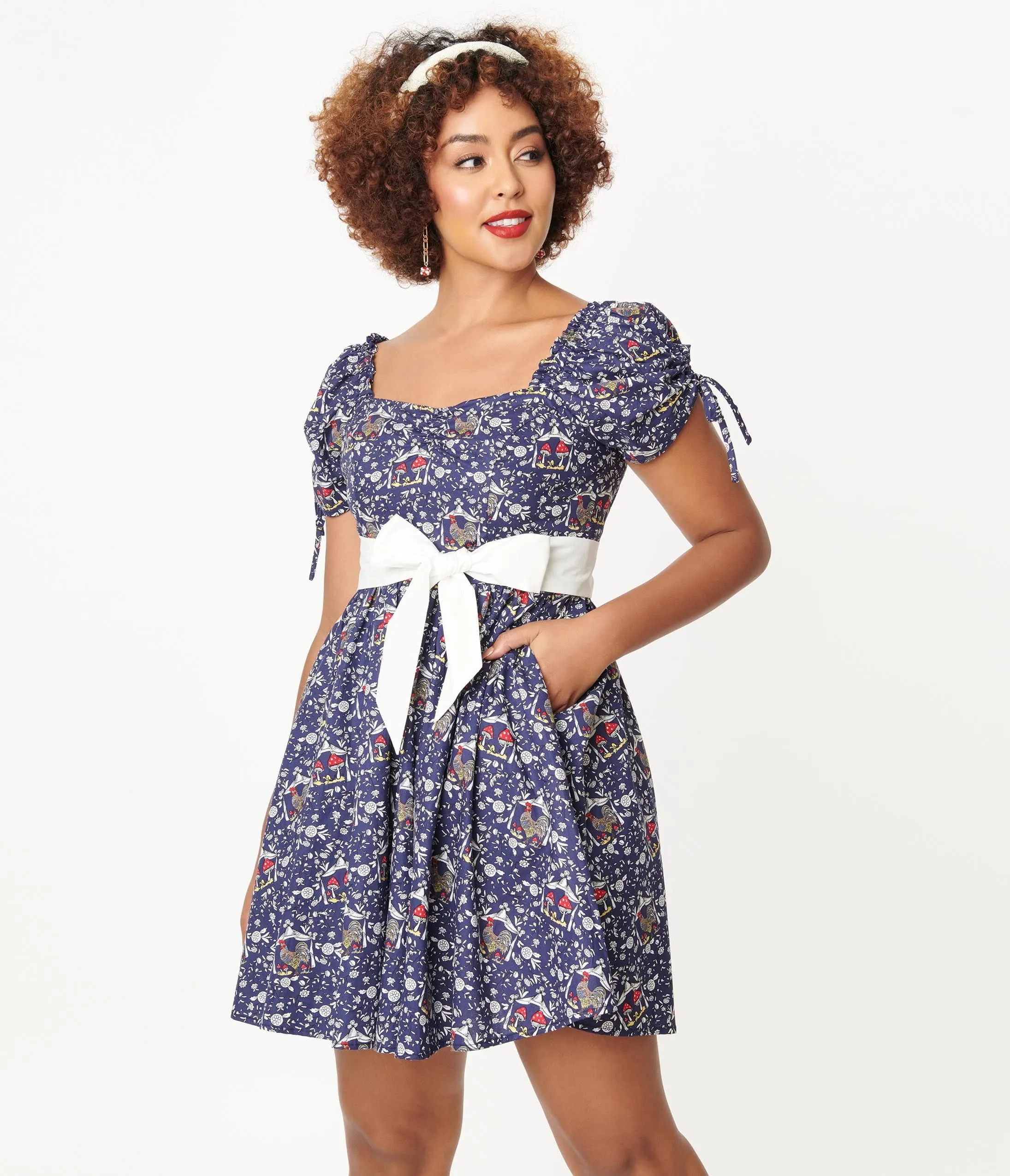 Unique Vintage 1950s Navy Botanica Print Dakota Flare Dress sold by Unique Vintage product image thumbnail 4