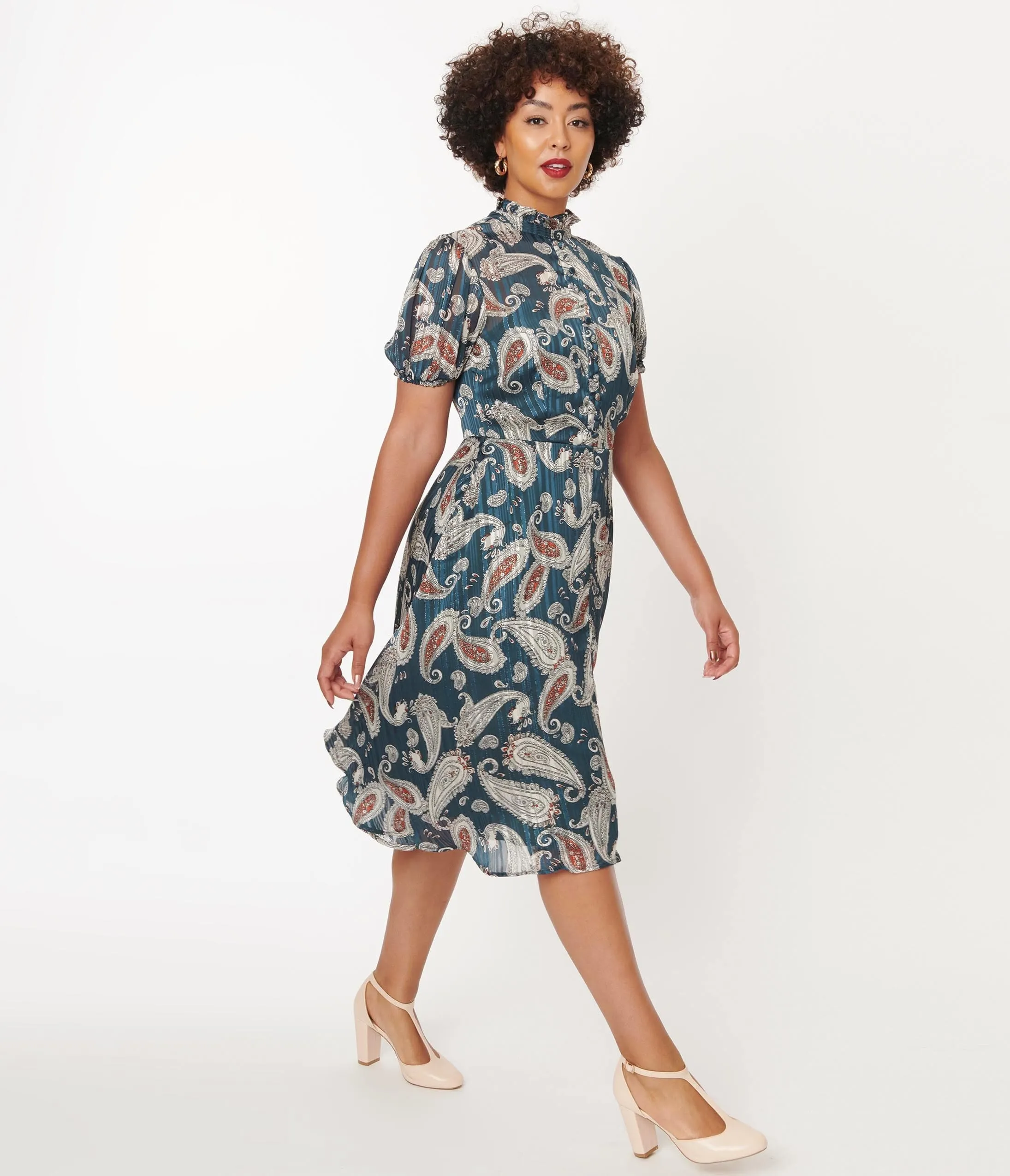 Unique Vintage Teal Paisley Print Leota Swing Dress sold by Unique Vintage product image thumbnail 4