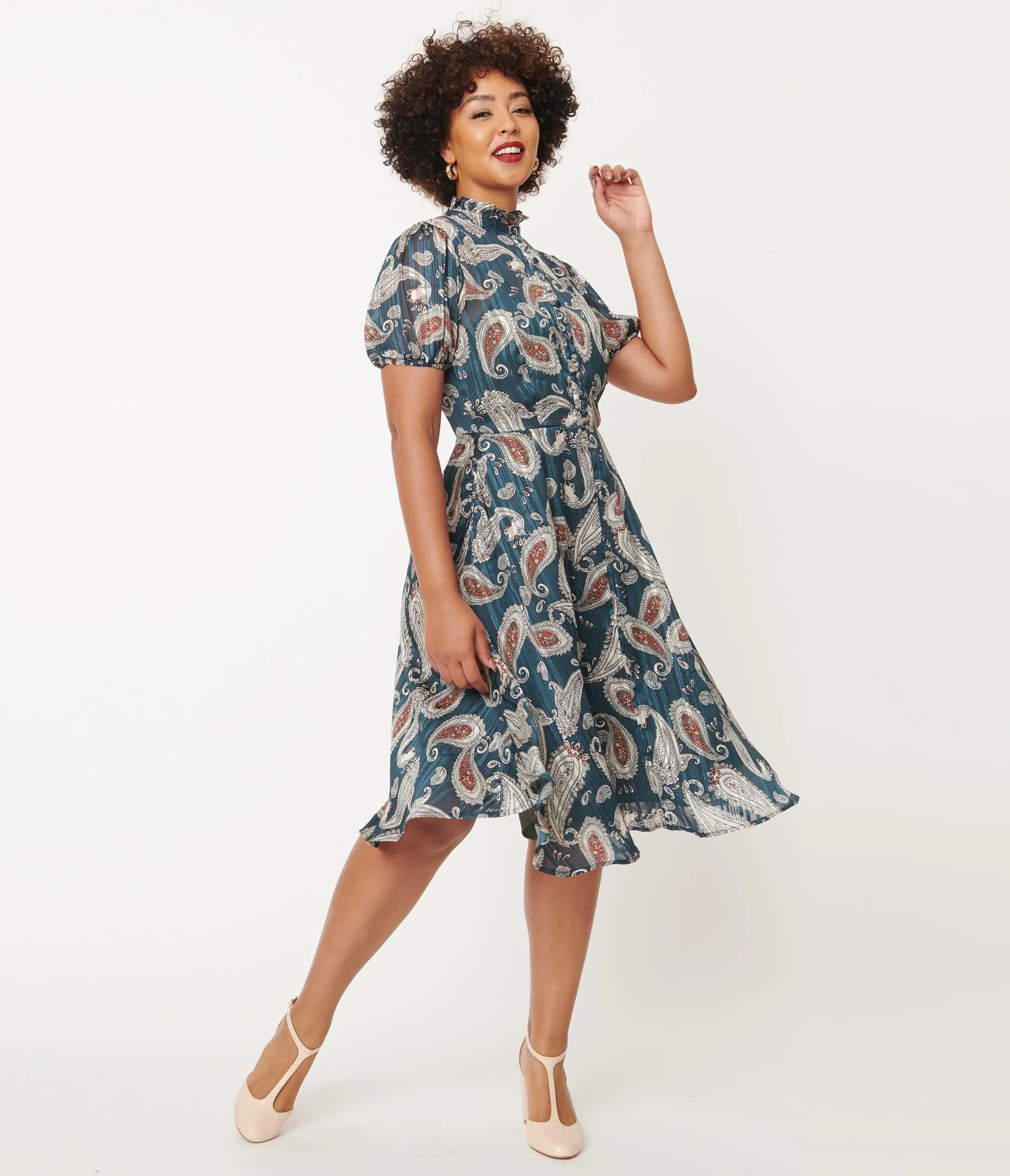 Unique Vintage Teal Paisley Print Leota Swing Dress sold by Unique Vintage product image thumbnail 5