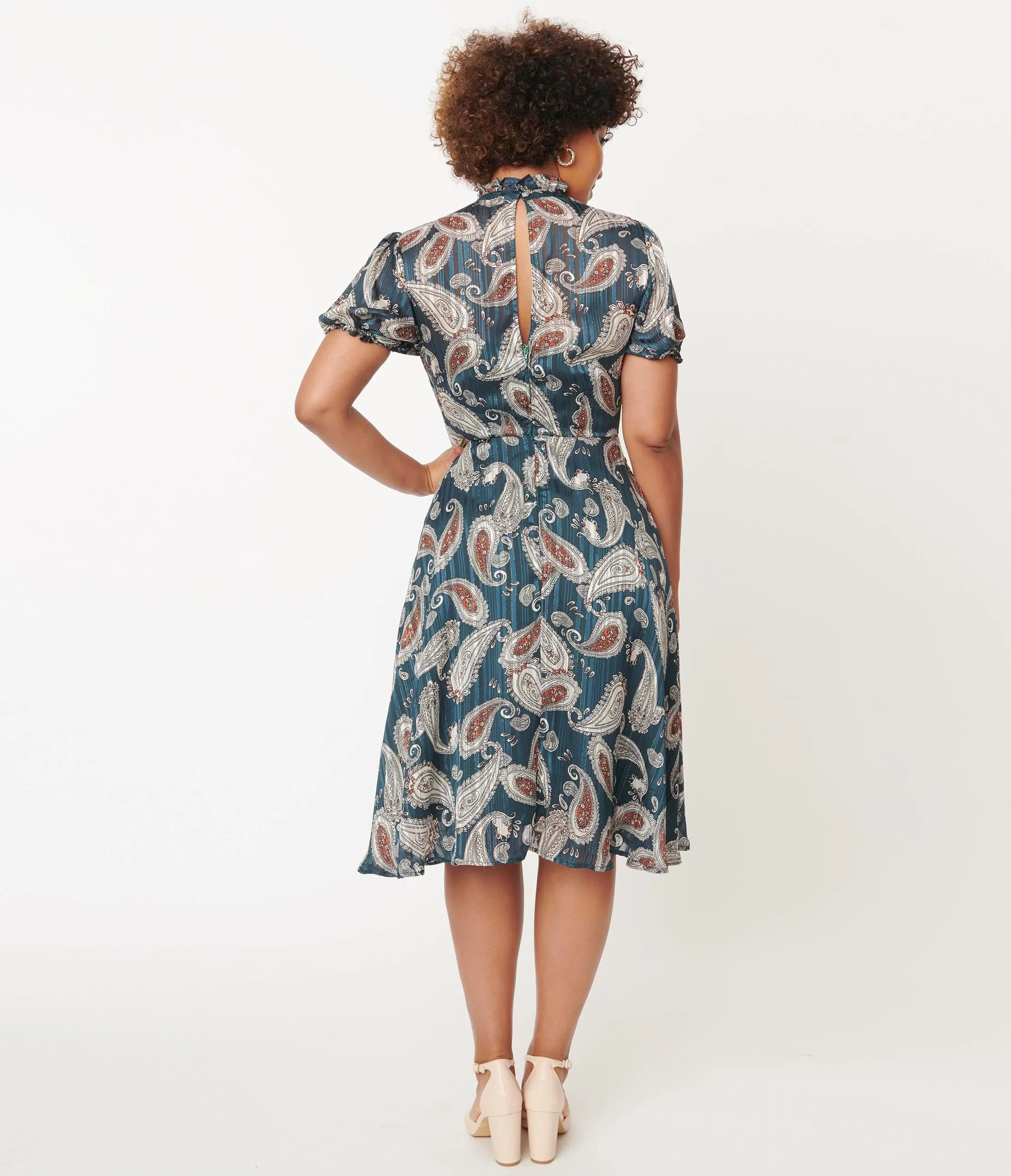 Unique Vintage Teal Paisley Print Leota Swing Dress sold by Unique Vintage product image thumbnail 3