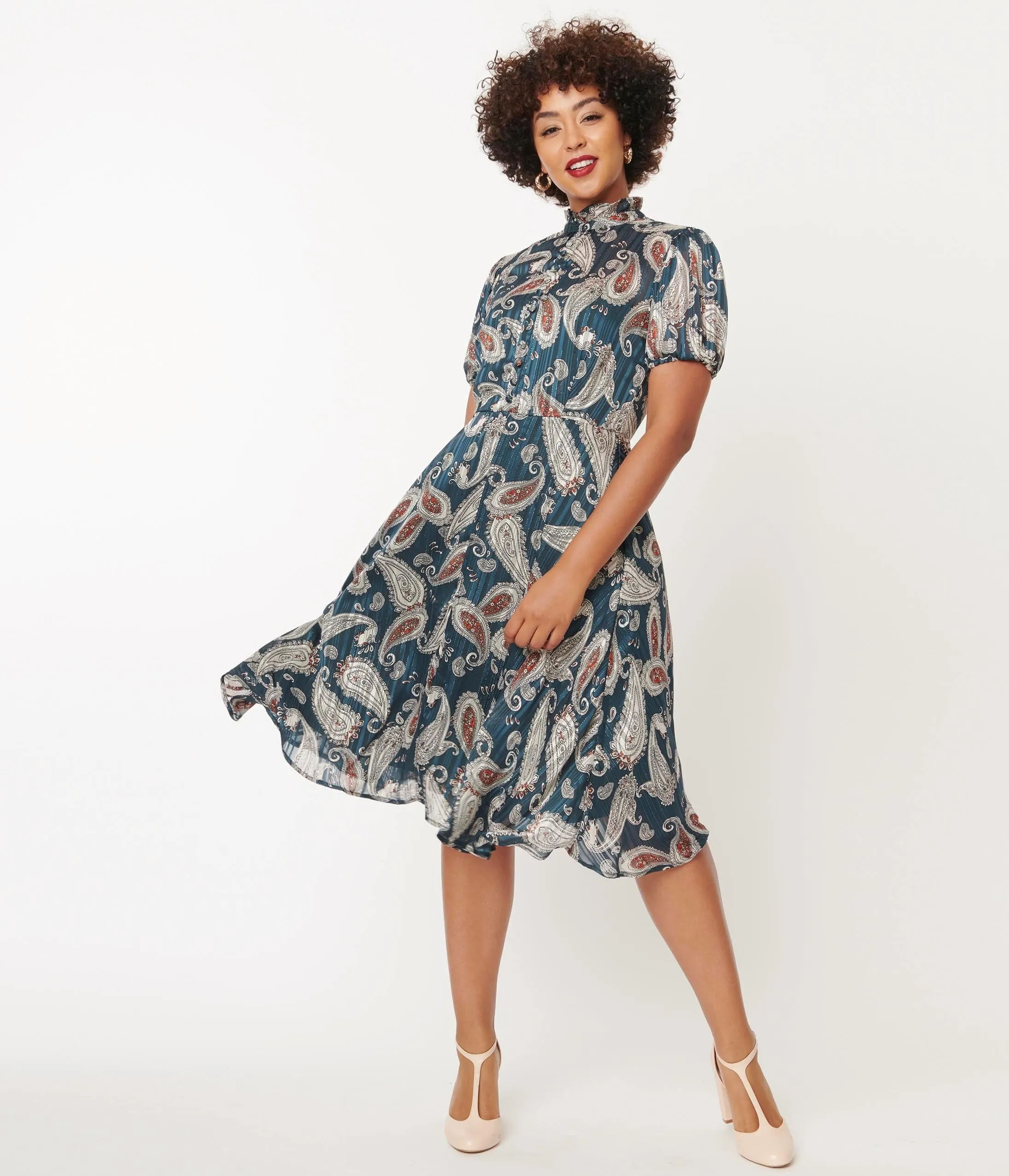 Unique Vintage Teal Paisley Print Leota Swing Dress sold by Unique Vintage