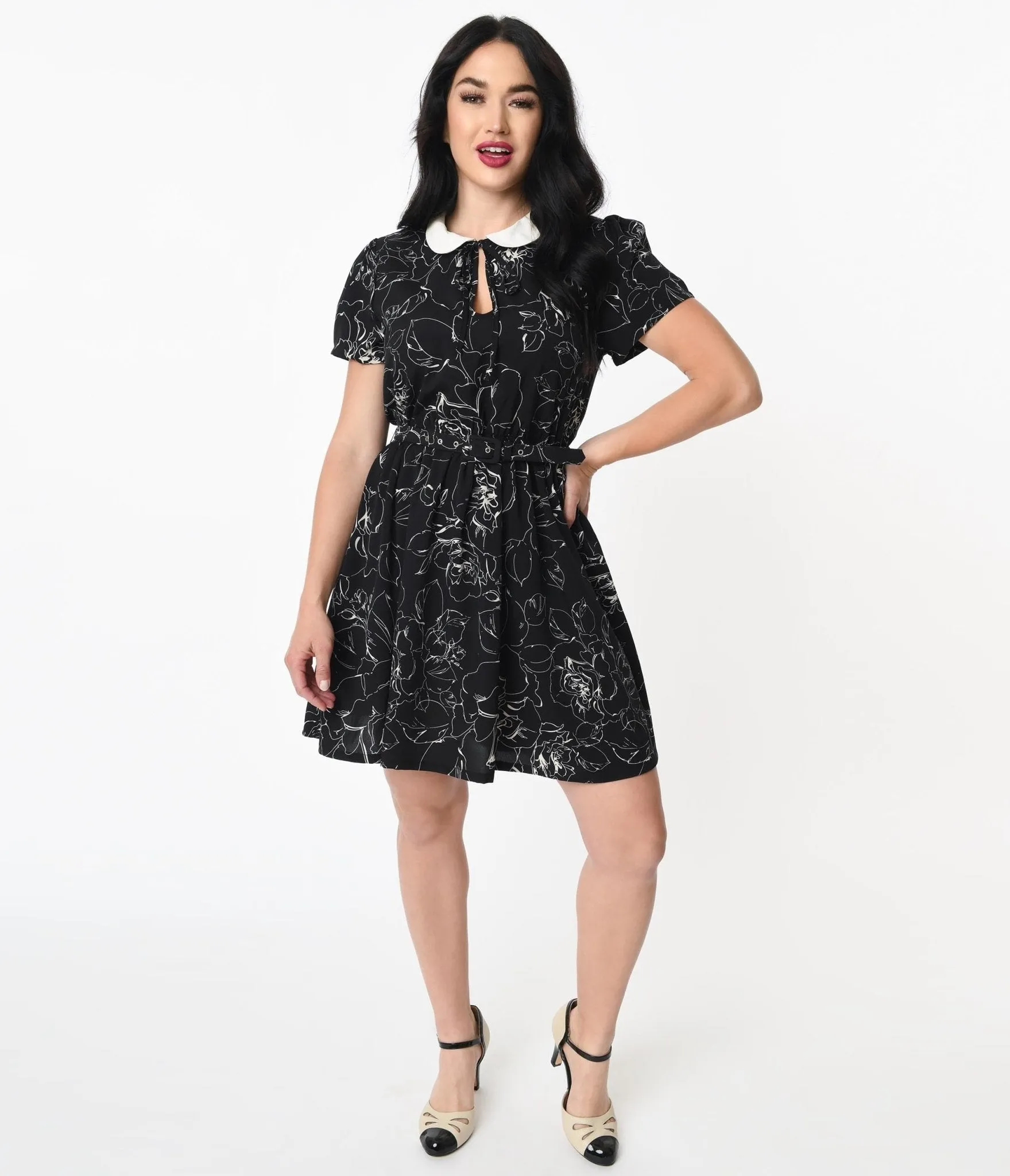 Unique Vintage Black & White Floral Abstract Print Isla Flare Dress sold by Unique Vintage product image thumbnail 4