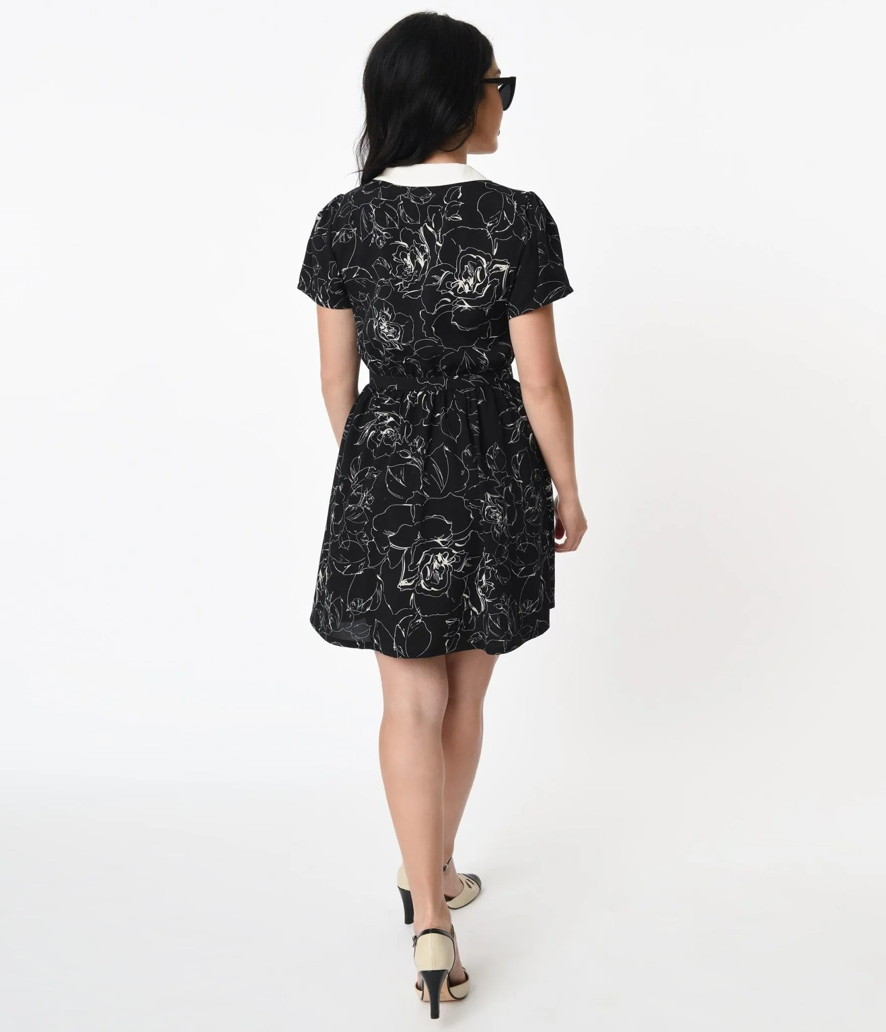 Unique Vintage Black & White Floral Abstract Print Isla Flare Dress sold by Unique Vintage product image thumbnail 2