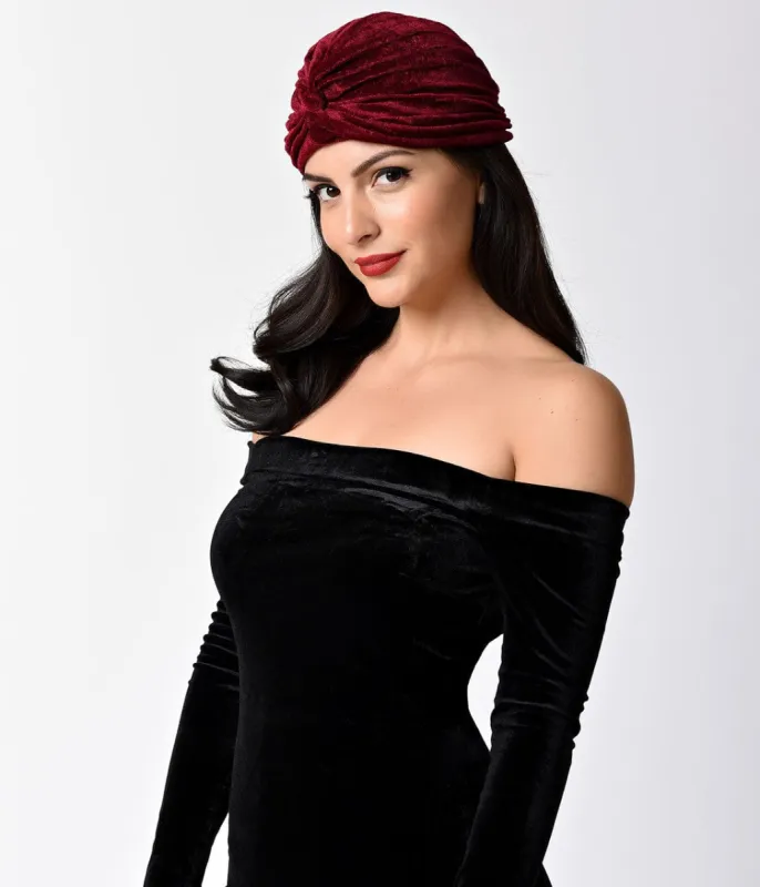 Vintage Style Burgundy Velvet Knotted Turban sold by Unique Vintage