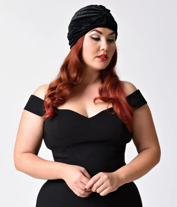 Vintage Style Black Velvet Knotted Turban sold by Unique Vintage