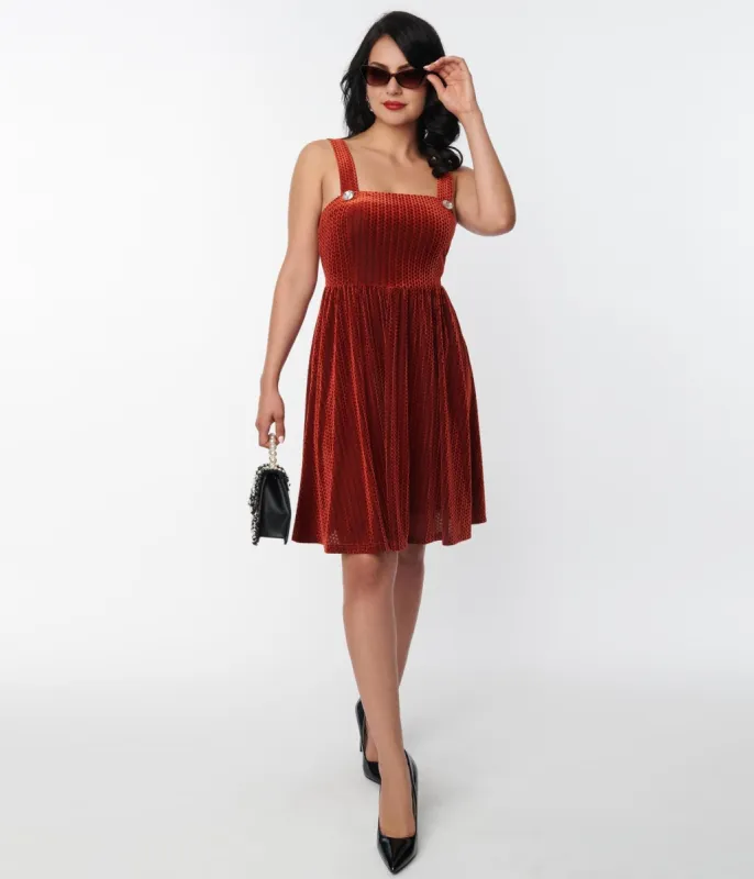 Unique Vintage Orange Honeycomb Velvet Pinafore Swing Dress sold by Unique Vintage