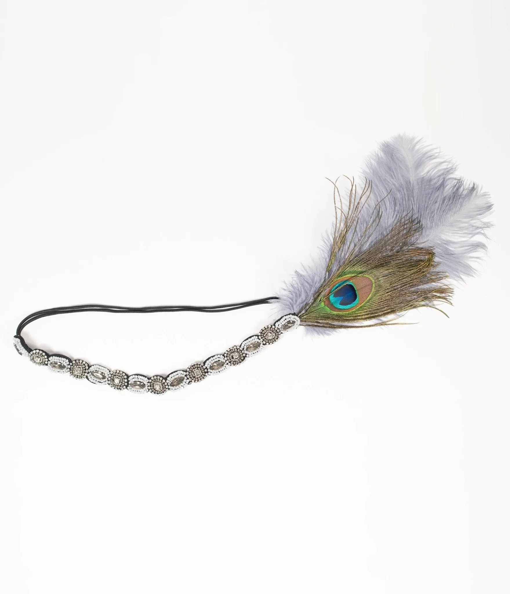 Unique Vintage 1920s Peacock & Dusty Blue Feather Beaded Flapper Headband sold by Unique Vintage product image thumbnail 2