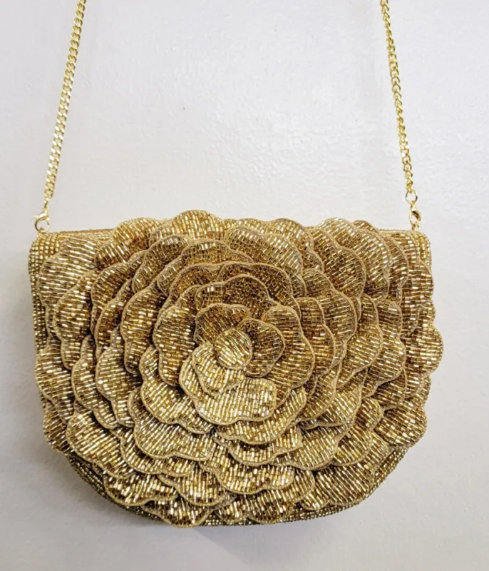Gold Flower Beaded Crossbody Bag sold by Unique Vintage