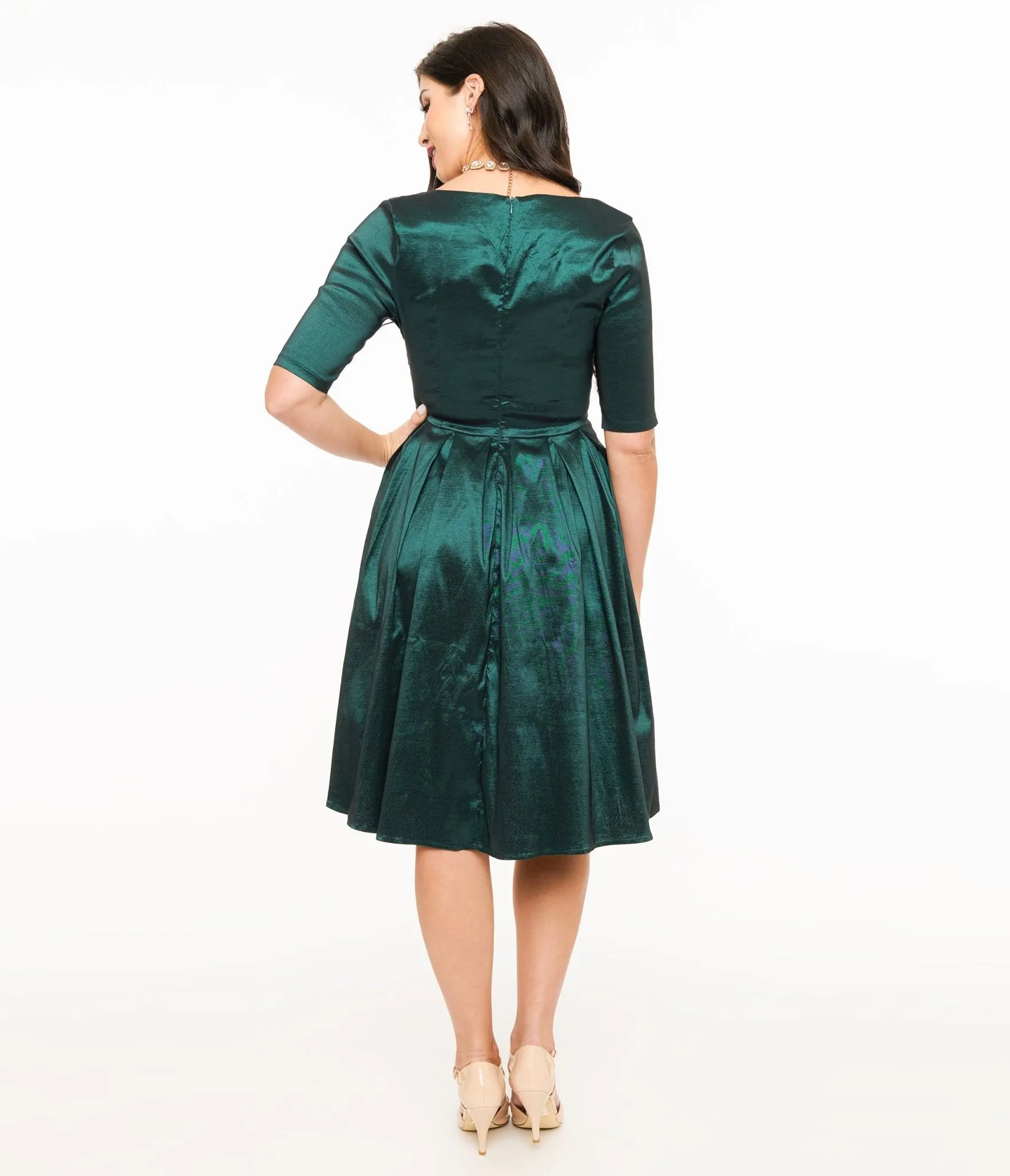 Voodoo Vixen 1950s Emerald Taffeta Sweetheart Fit & Flare Dress sold by Unique Vintage product image thumbnail 3