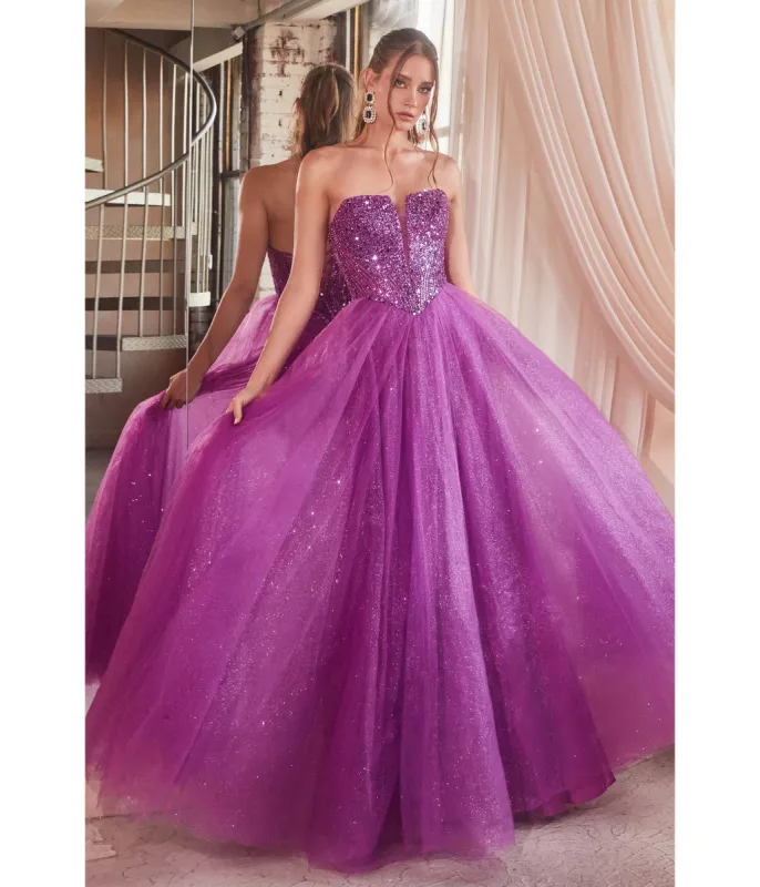 Ladivine by Cinderella Divine Amethyst Glitter Bodice & Tulle Prom Ball Gown sold by Unique Vintage