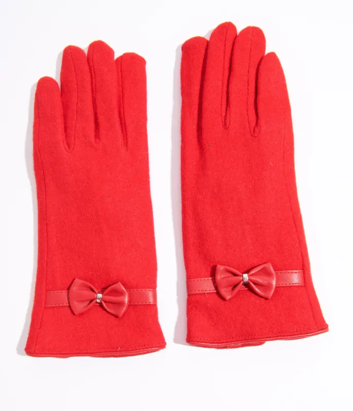 Red Wool Texting Gloves sold by Unique Vintage