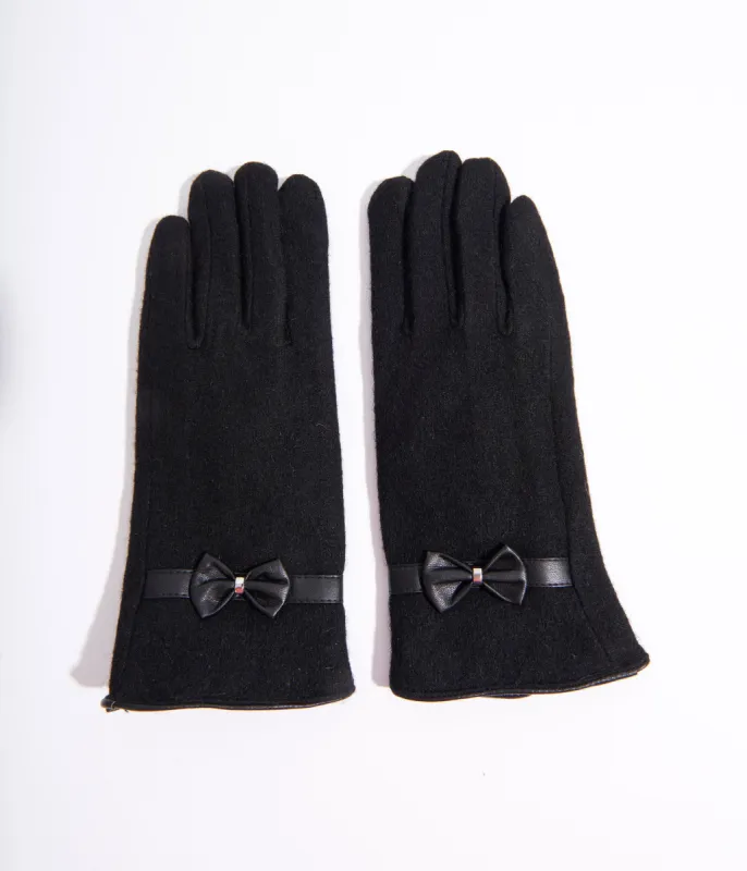 Black Wool Texting Gloves sold by Unique Vintage