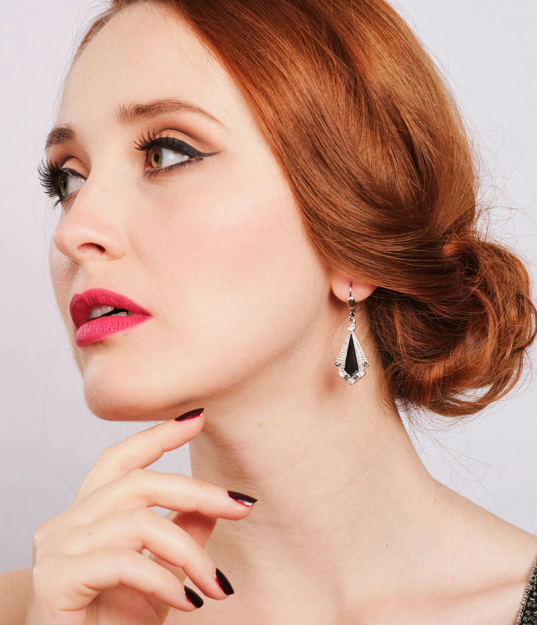 Black & Silver Rhinestone Deco Earrings sold by Unique Vintage product image thumbnail 2