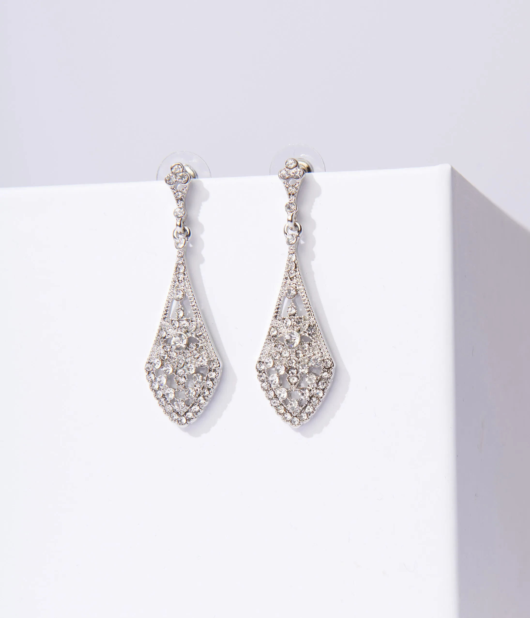 Deco Silver Rhinestone Chandelier Drop Earrings sold by Unique Vintage product image thumbnail 2