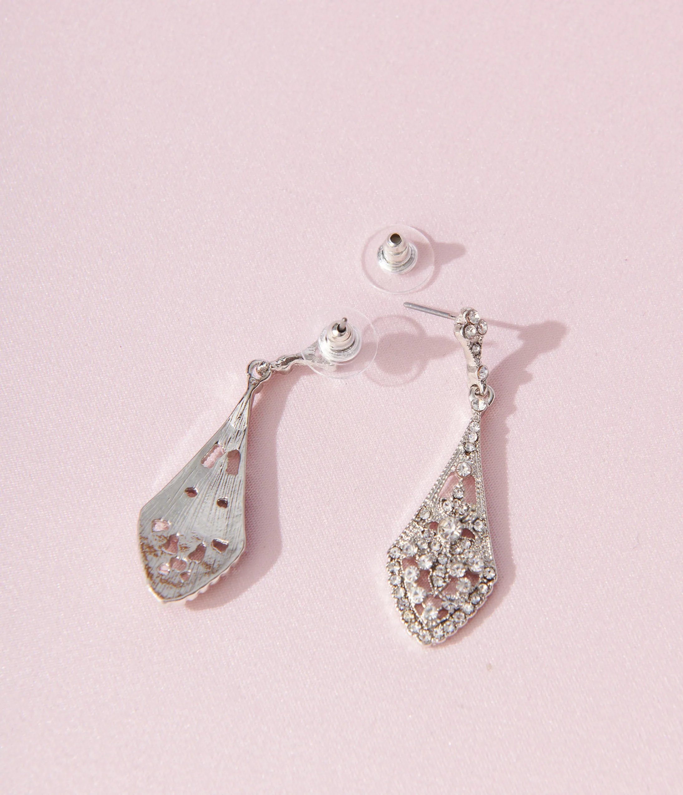 Deco Silver Rhinestone Chandelier Drop Earrings sold by Unique Vintage product image thumbnail 3