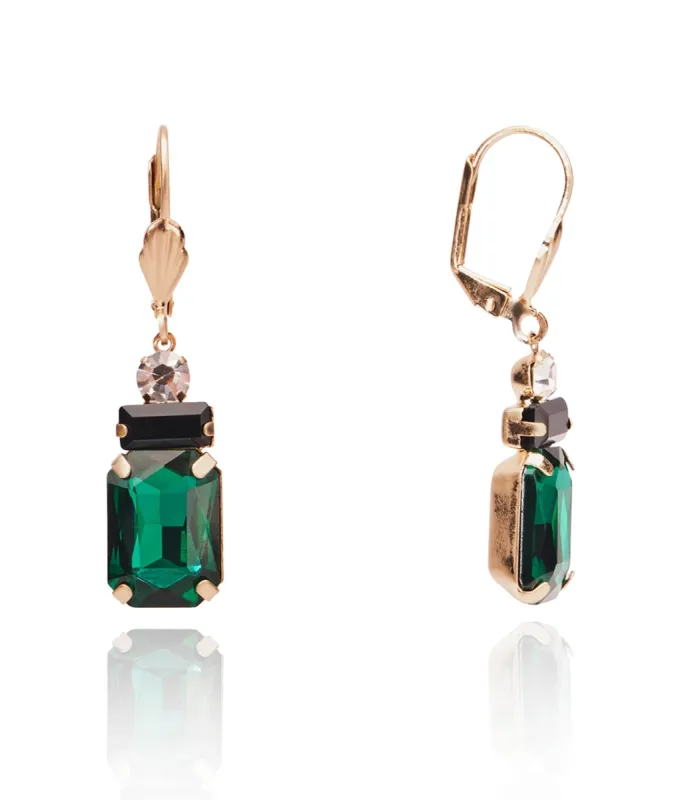 Green Rhinestone Art Deco Drop Earrings sold by Unique Vintage