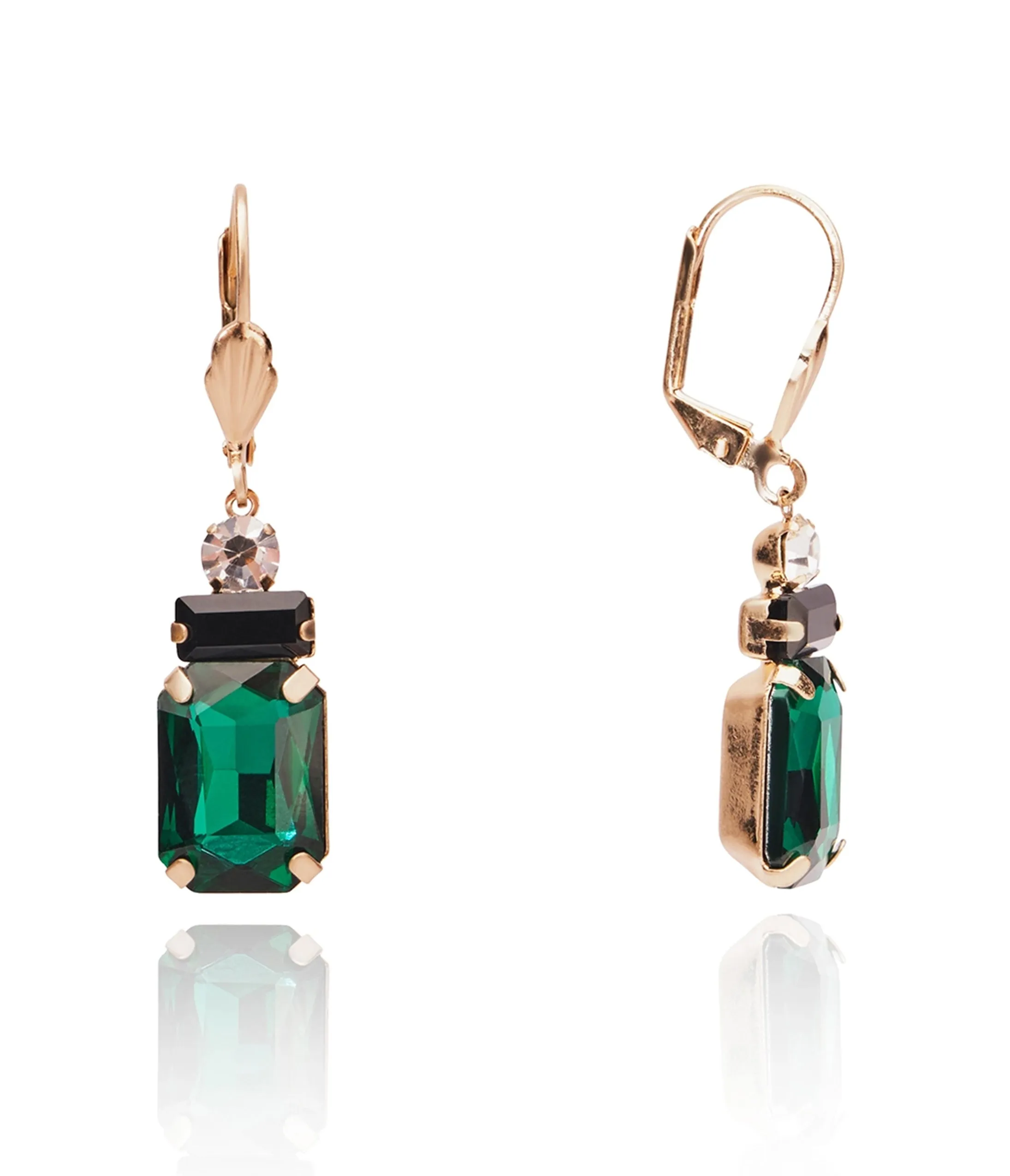 Green Rhinestone Art Deco Drop Earrings sold by Unique Vintage