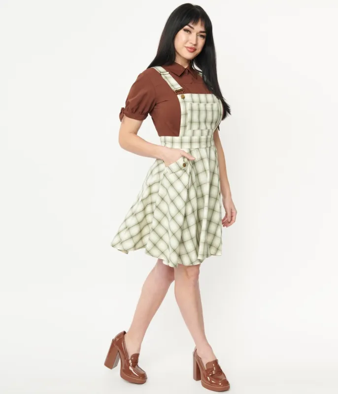Unique Vintage Ivory & Green Plaid Brionne Pinafore Skirt sold by Unique Vintage