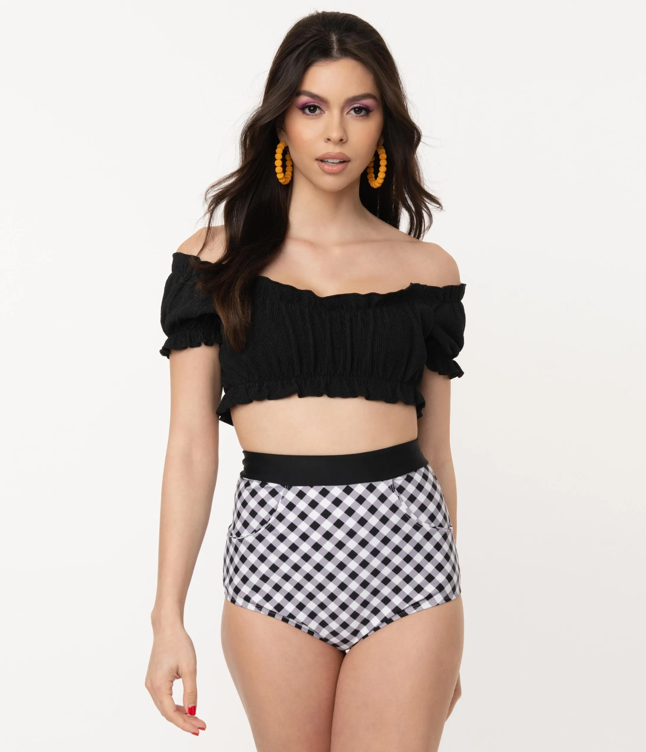 Unique Vintage Mrs. Cooper Black & White Gingham Sailor Swim Shorts sold by Unique Vintage product image thumbnail 5