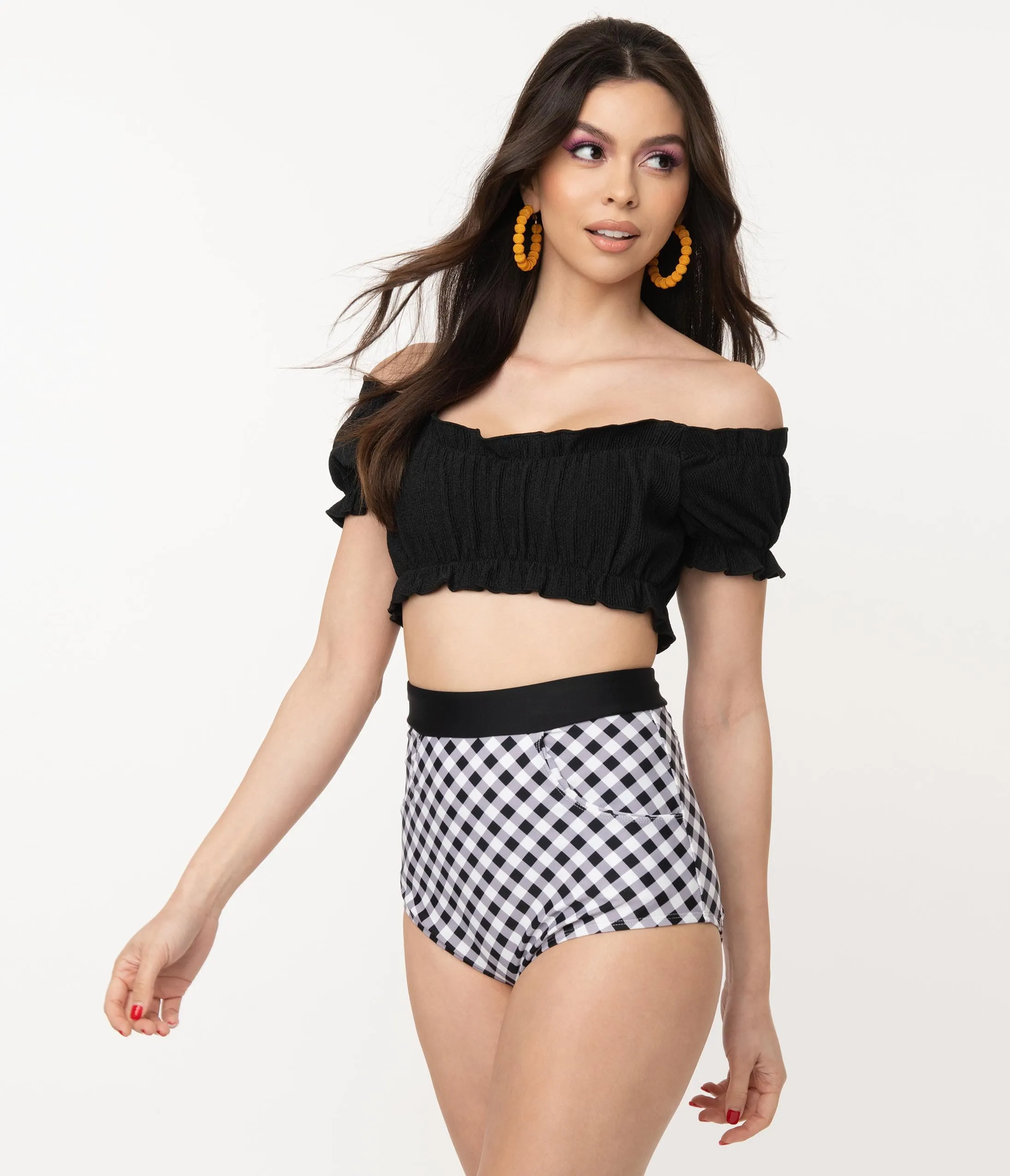 Unique Vintage Mrs. Cooper Black & White Gingham Sailor Swim Shorts sold by Unique Vintage product image thumbnail 4