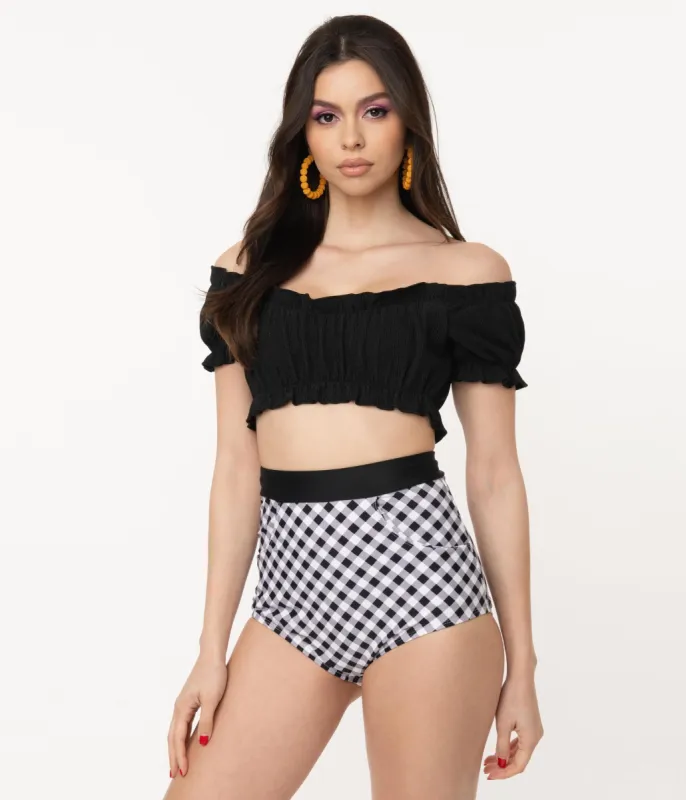 Unique Vintage Mrs. Cooper Black & White Gingham Sailor Swim Shorts made by Unique Vintage