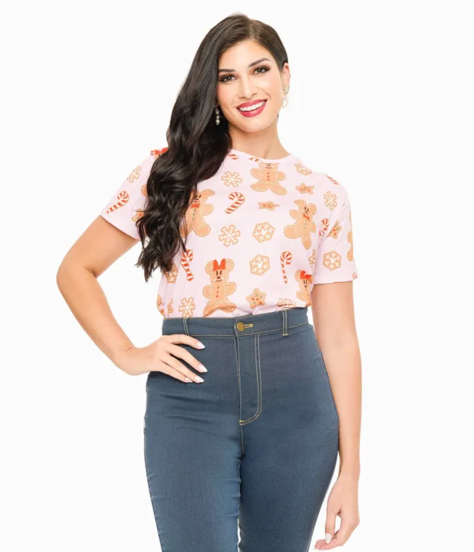 Cakeworthy Pink Mickey & Minnie Gingerbread  All Over Print Graphic Tee sold by Unique Vintage