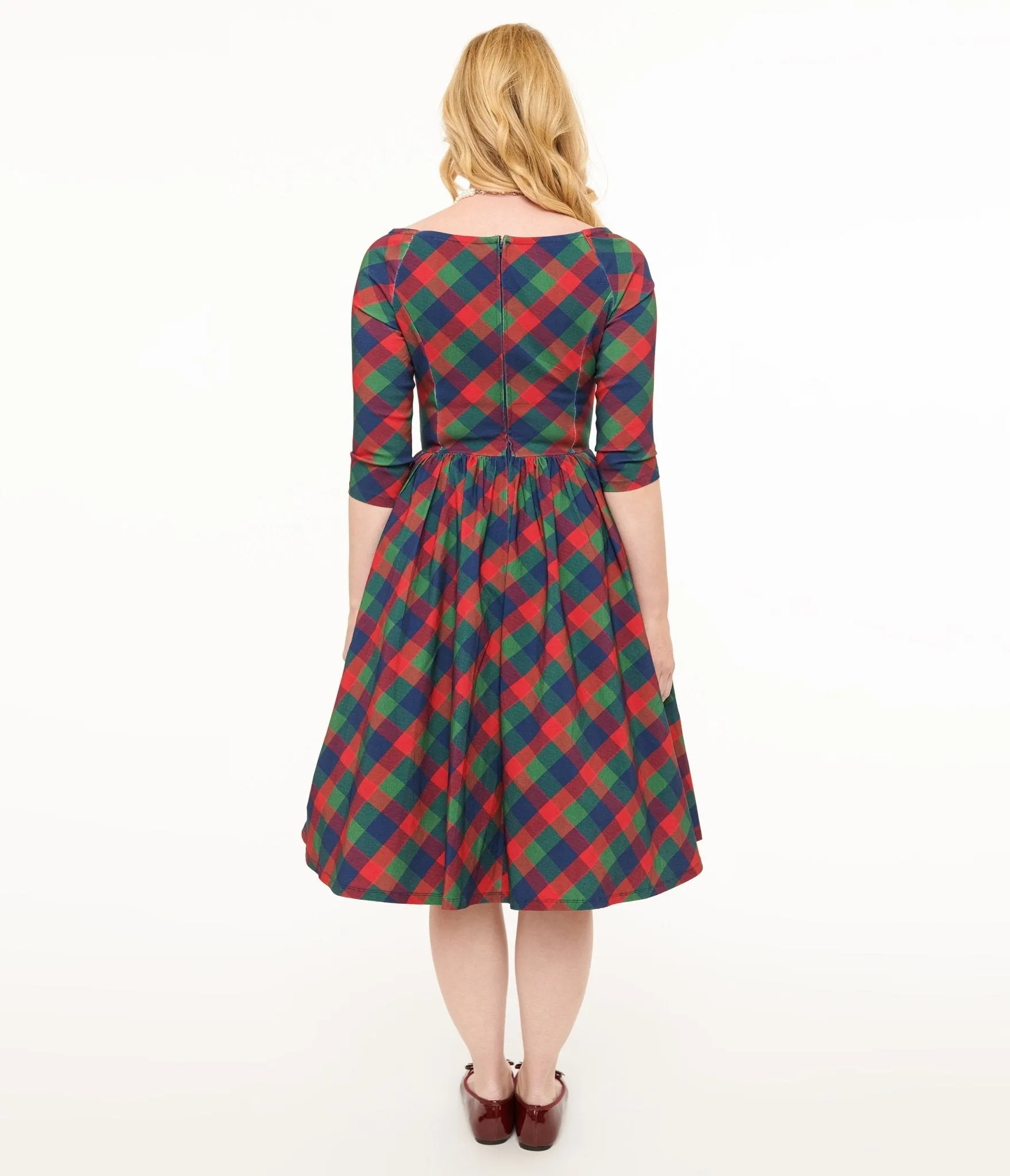 Unique Vintage 1950s Green & Red Plaid Sweetheart Swing Dress sold by Unique Vintage product image thumbnail 2