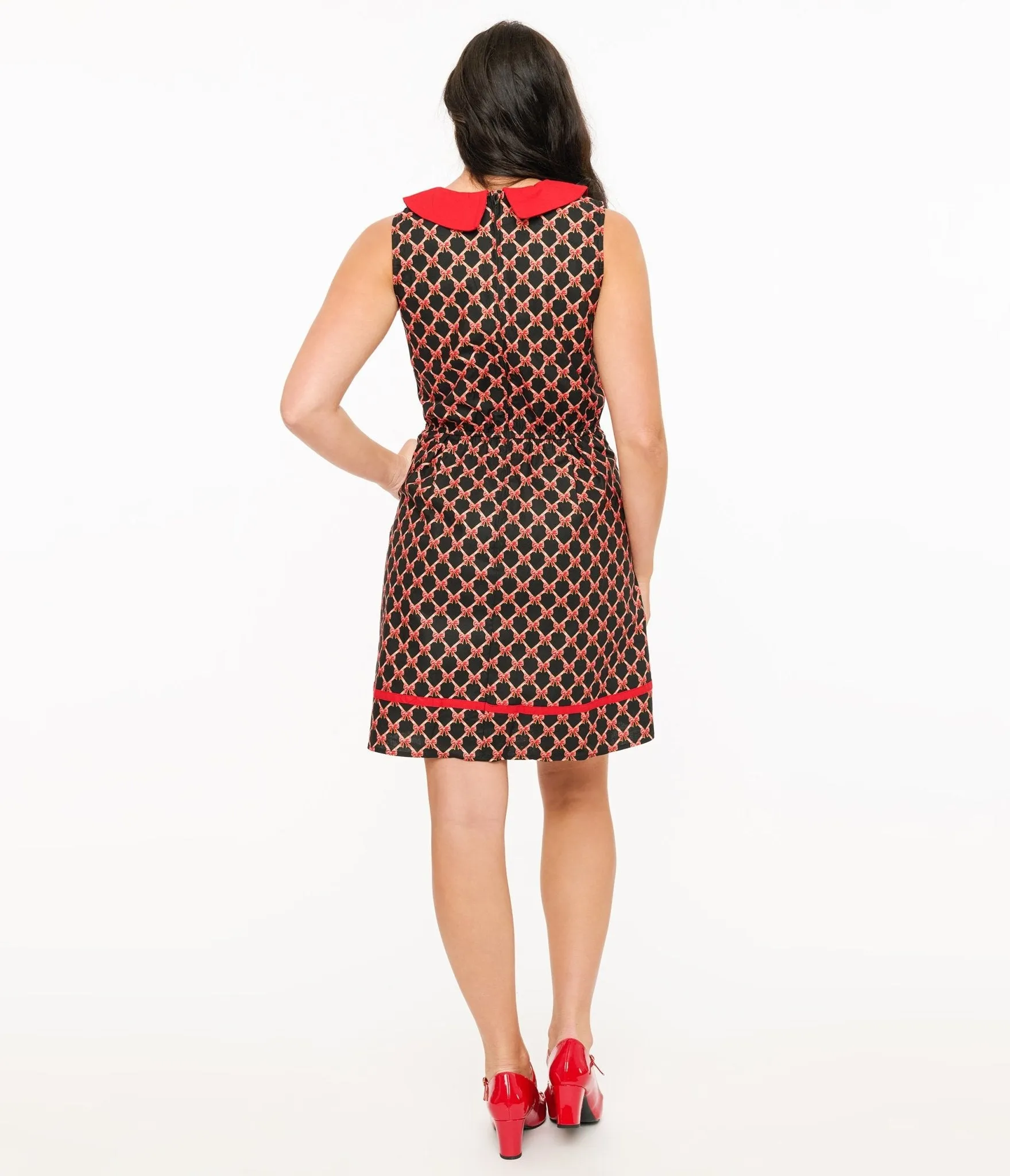 Retrolicious 1950s Black & Red Bow Cotton Fit & Flare Dress sold by Unique Vintage product image thumbnail 3