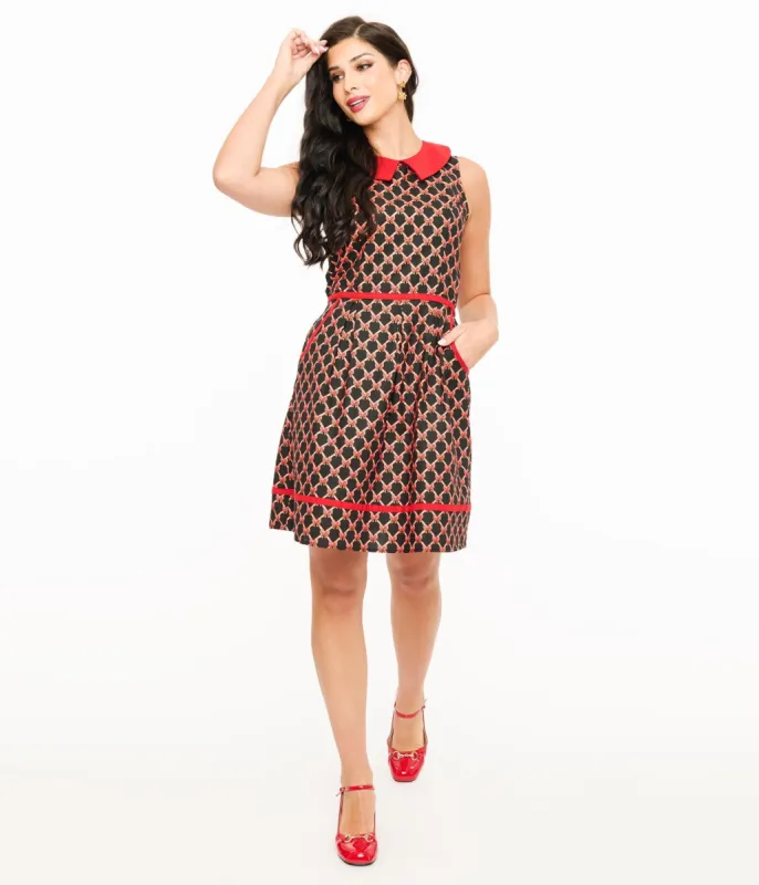 Retrolicious 1950s Black & Red Bow Cotton Fit & Flare Dress sold by Unique Vintage