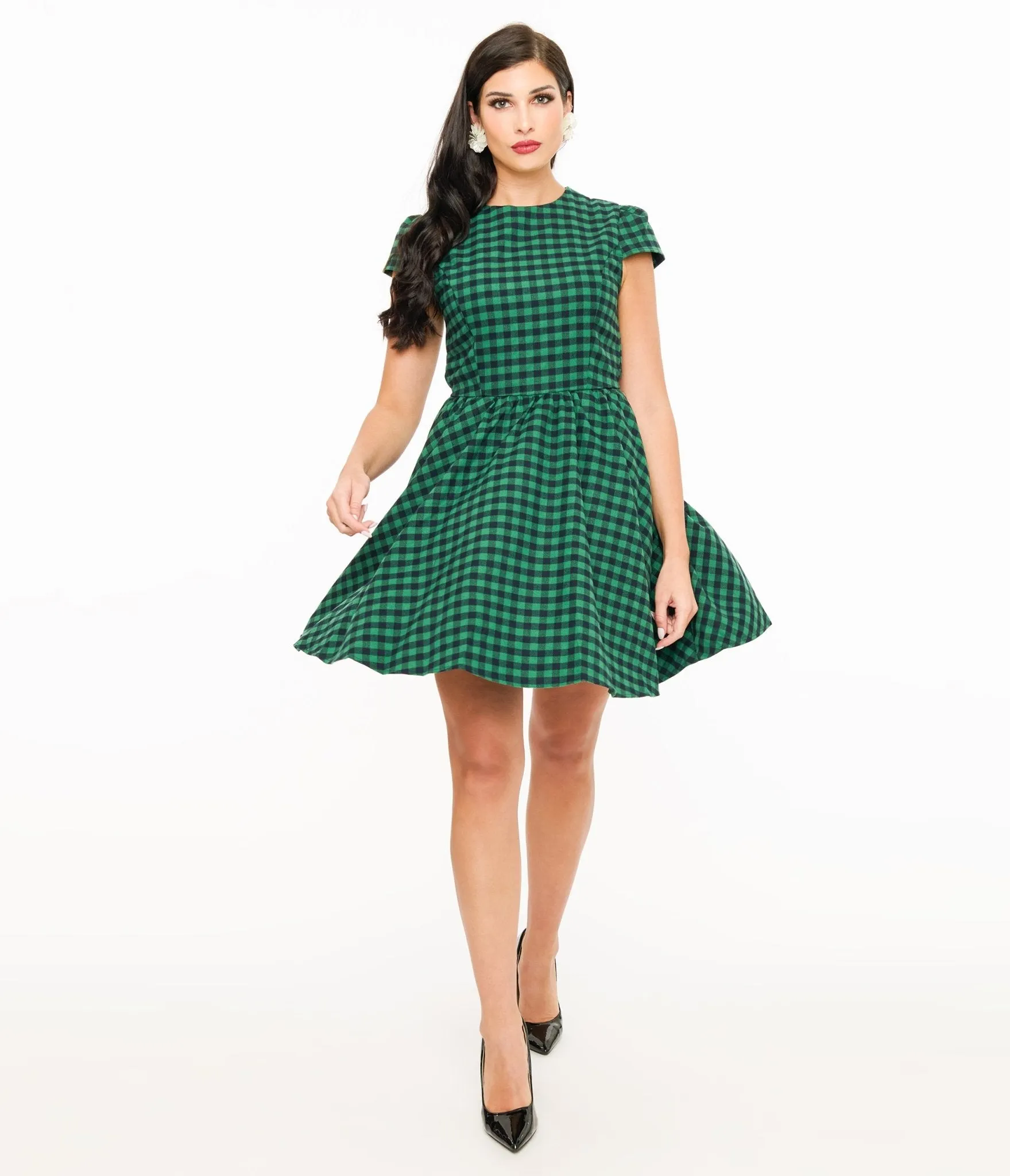 Green & Black Plaid Mini Dress sold by Unique Vintage product image thumbnail 3