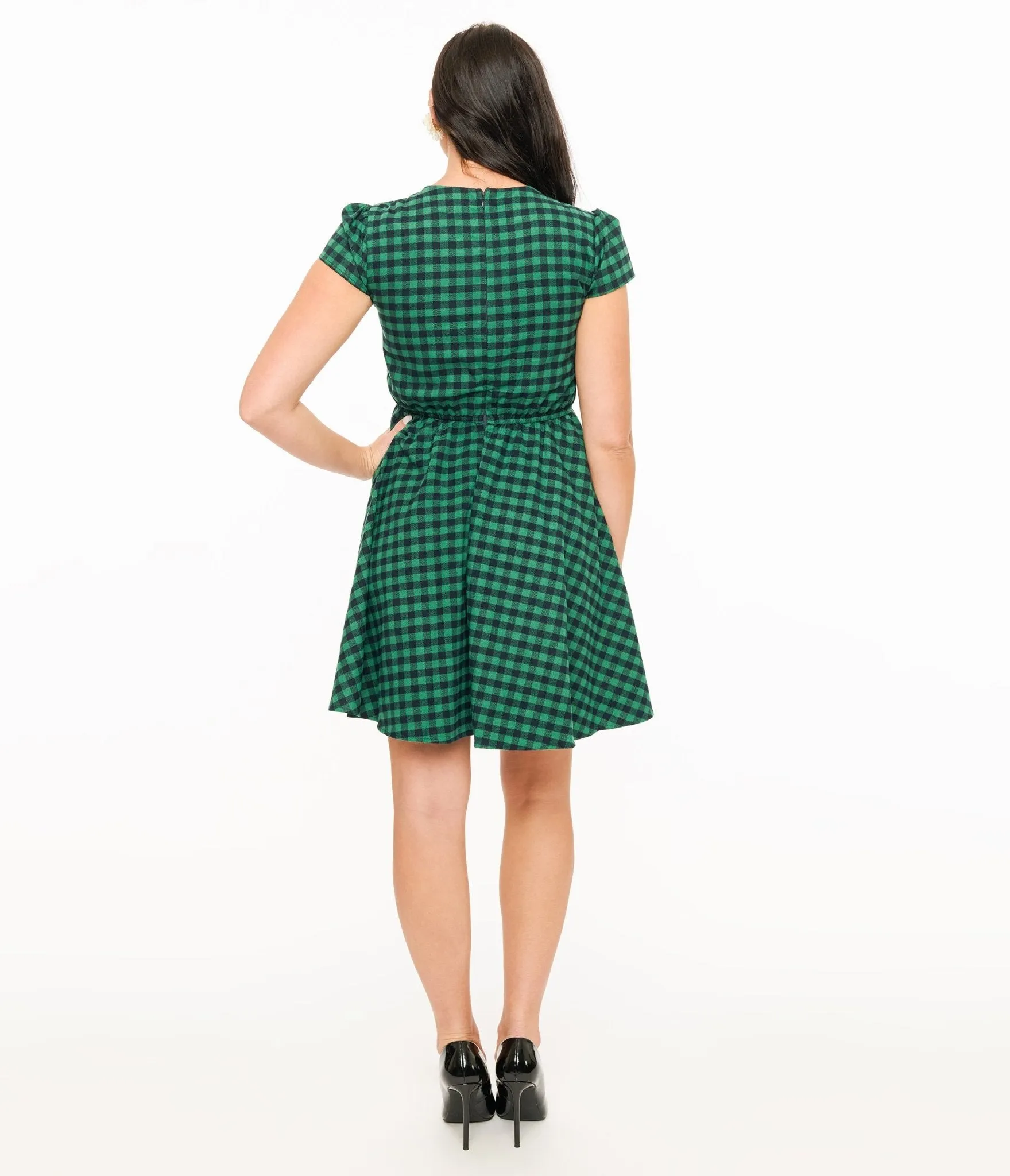 Green & Black Plaid Mini Dress sold by Unique Vintage product image thumbnail 2